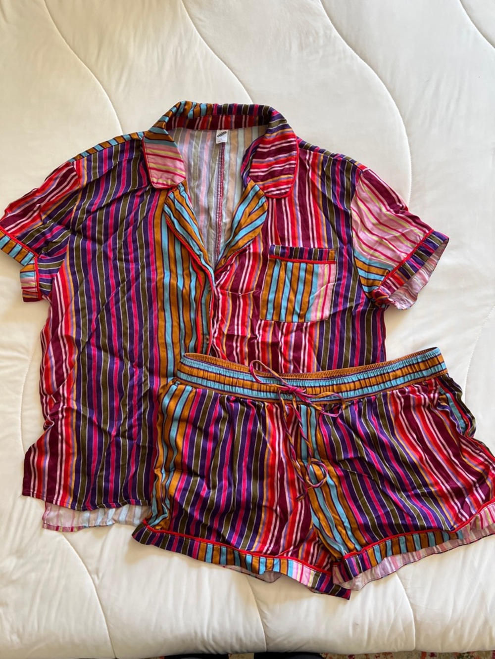 Striped Satin Pajama Set - Multicolor Stripes